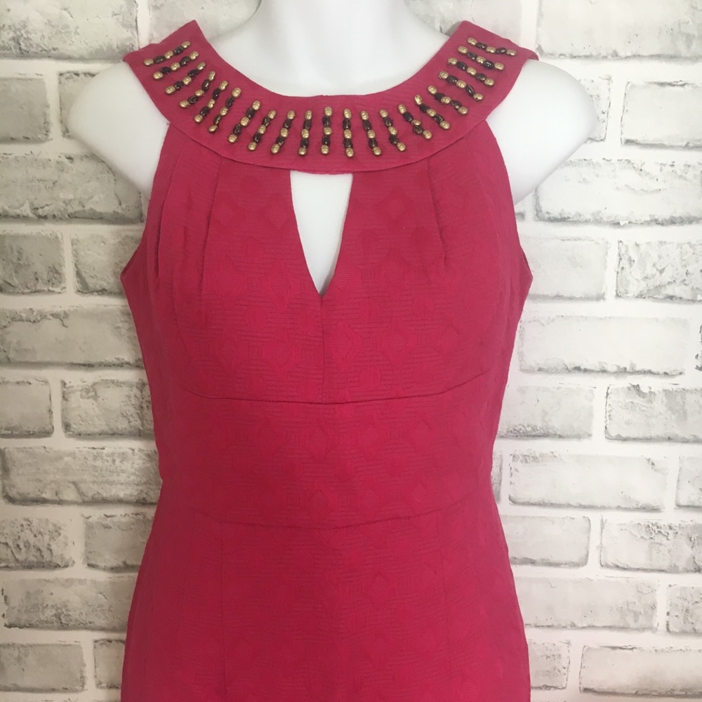 Hot Pink Beaded Collar Dress